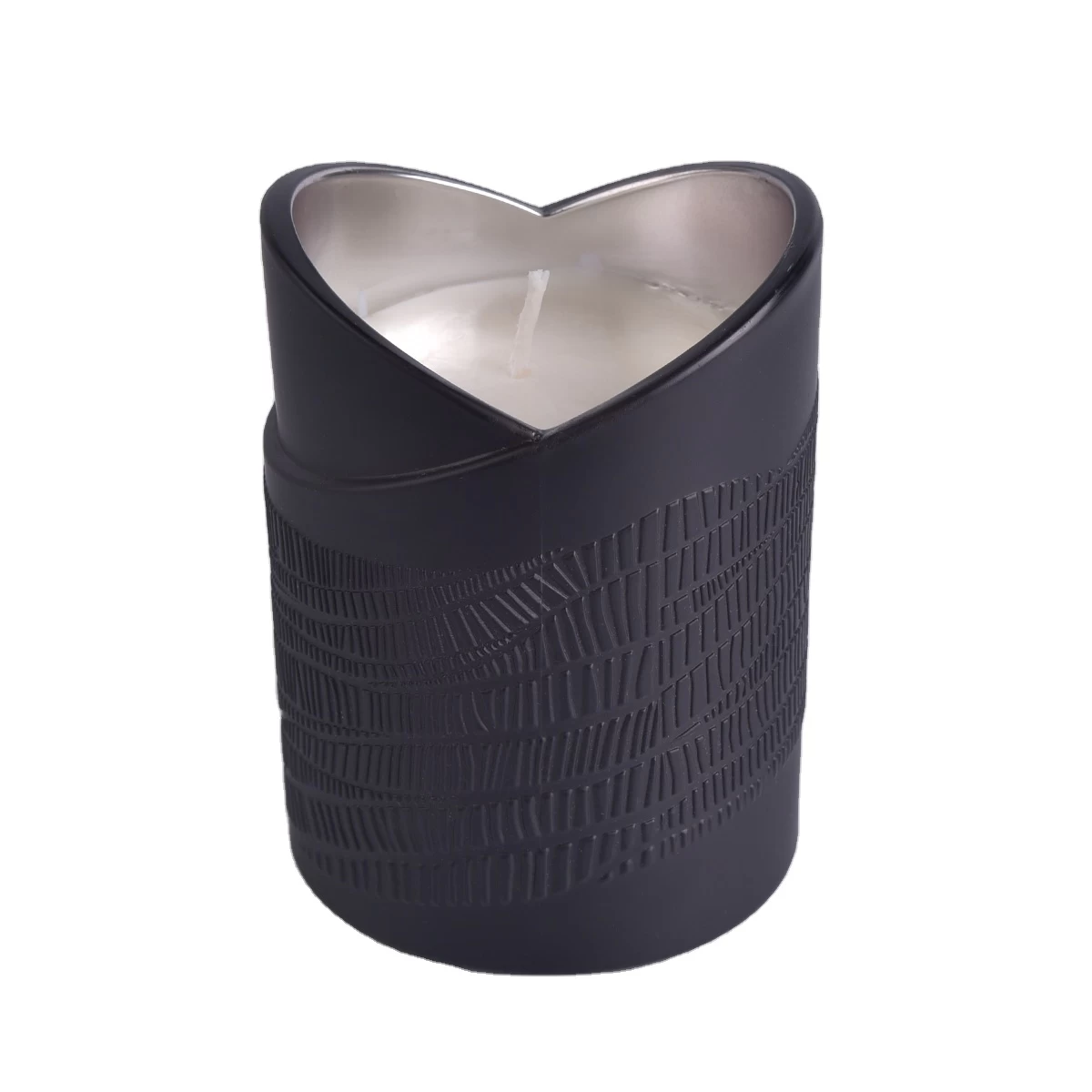 heart shape glass candle holder, electroplated black candle jar new design
