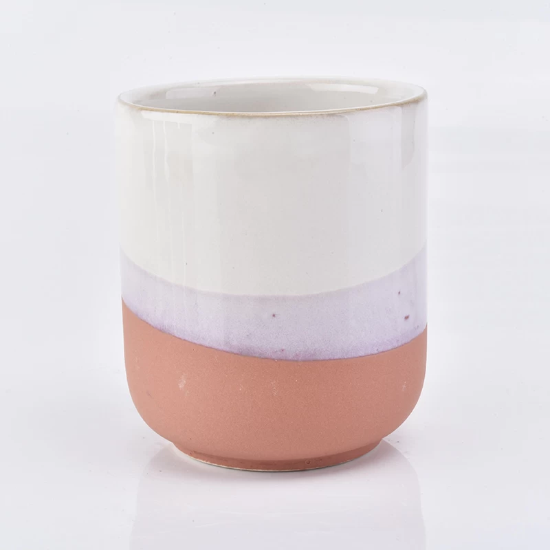 warm color glazed ceramic vessel for candles, round bottom ceramic candle jar 12oz