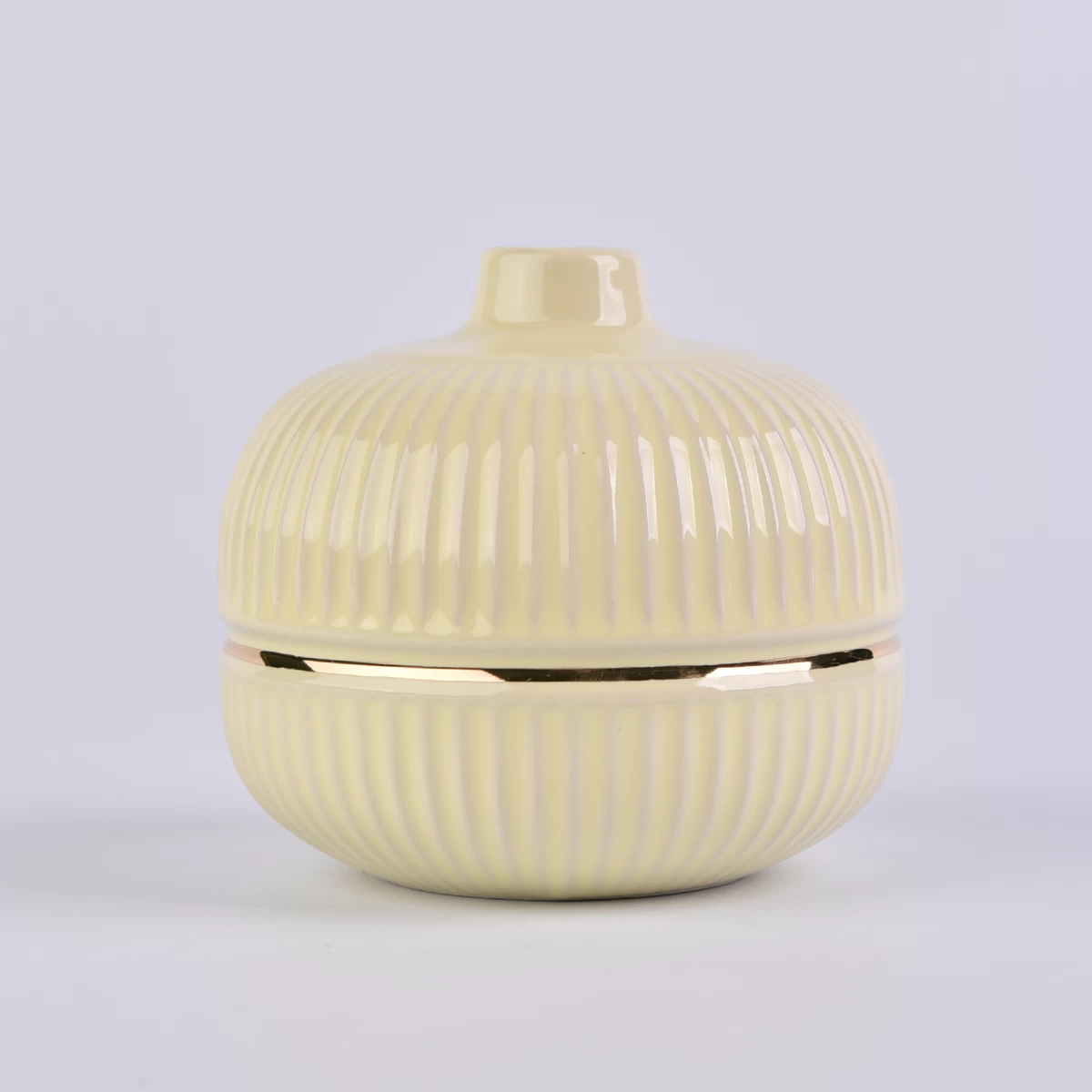 bright yellow ceramic bottle with gold ring, decorative ceramic diffuser bottles for home