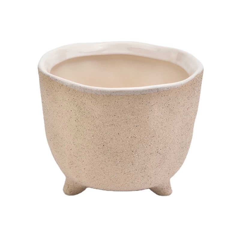 light yellow matte ceramic vessel for plants, ceramic container for candles