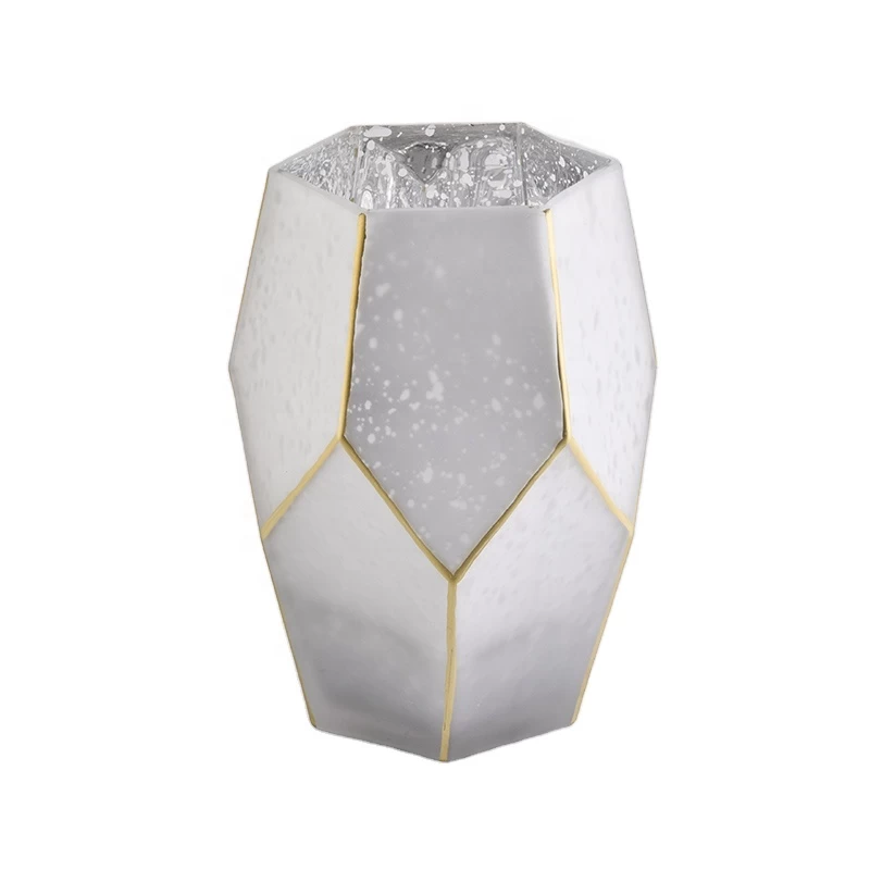 Unique Frosted White Glass Candle Holders with gold rim