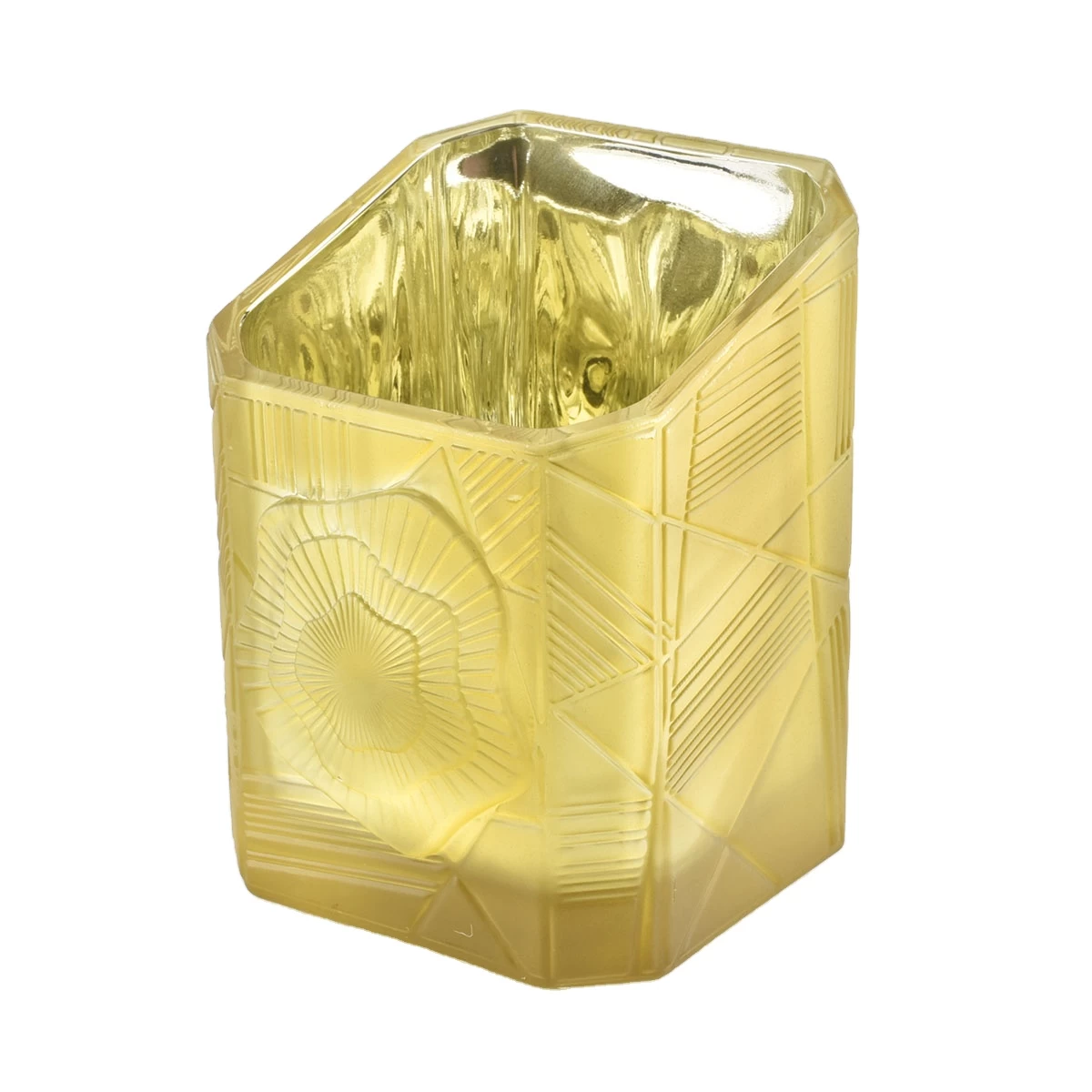 Factory price China Trapezoid gold glass candle jars 6oz 8oz 10oz