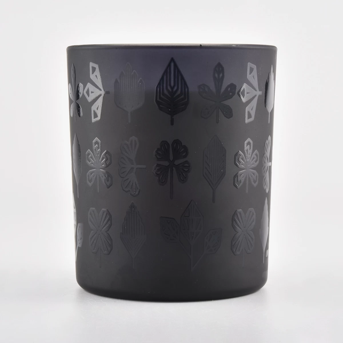 black  glass candle holders, black glass jars with custom patterns