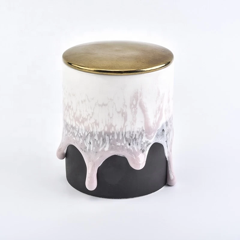 Wholesale Ceramic Candle Holder with Copper Metal Lid Overflowed Milk Home Decoration