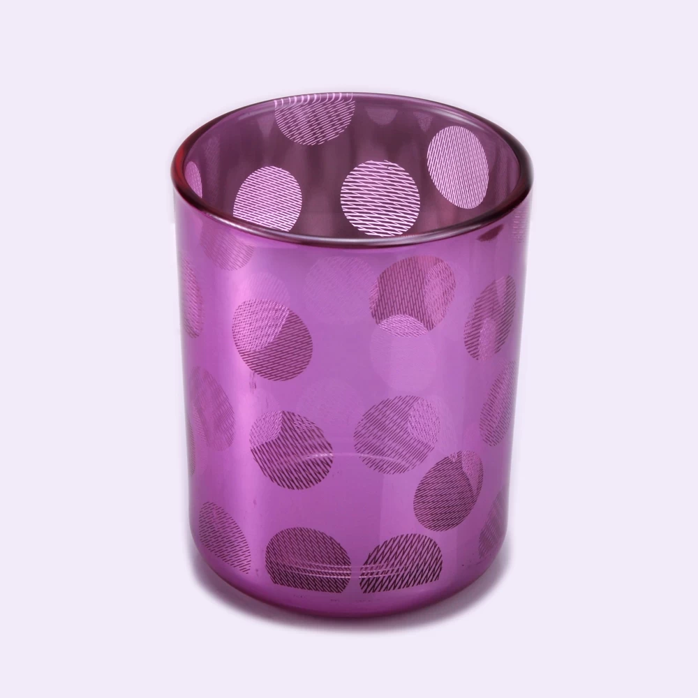 purple glass candle vessel with laser pattern, unique glass container jars