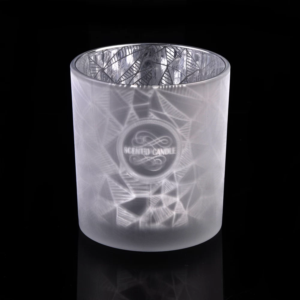frosted glass candle holders,  unique glass candle jar with laser prints