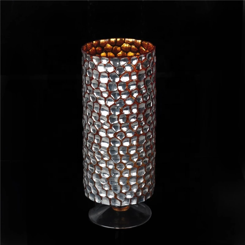Footed pillar glass candle holders metallic gold home decoration wholesale