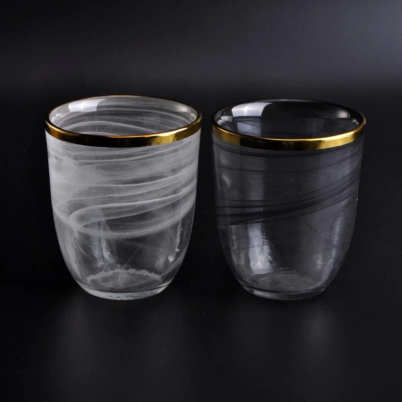 Thin black glass candle jars with gold rim home decoration wholesale