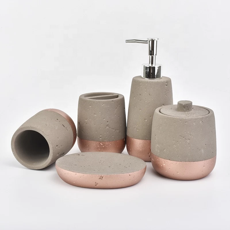 5pcs bathroom accessory sets concrete container copper dip