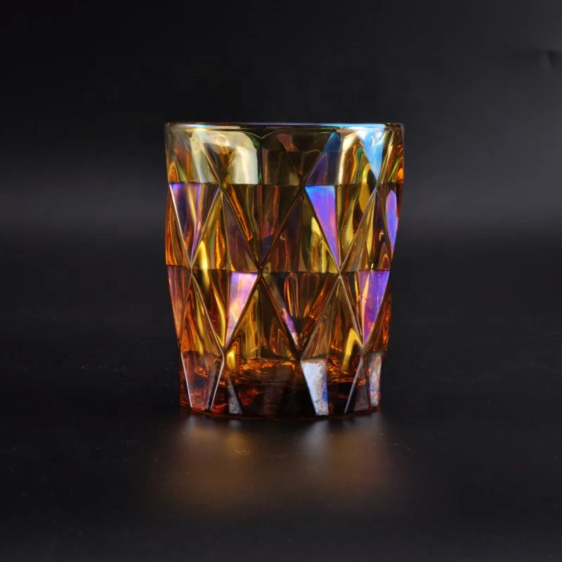 Diamond champagne iridescent glass candle jars home decoration wholesale