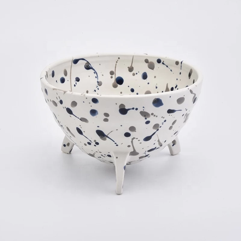 Large Footed Ceramic Vessel Ceramic Candle Holder with Dots Home Decoration