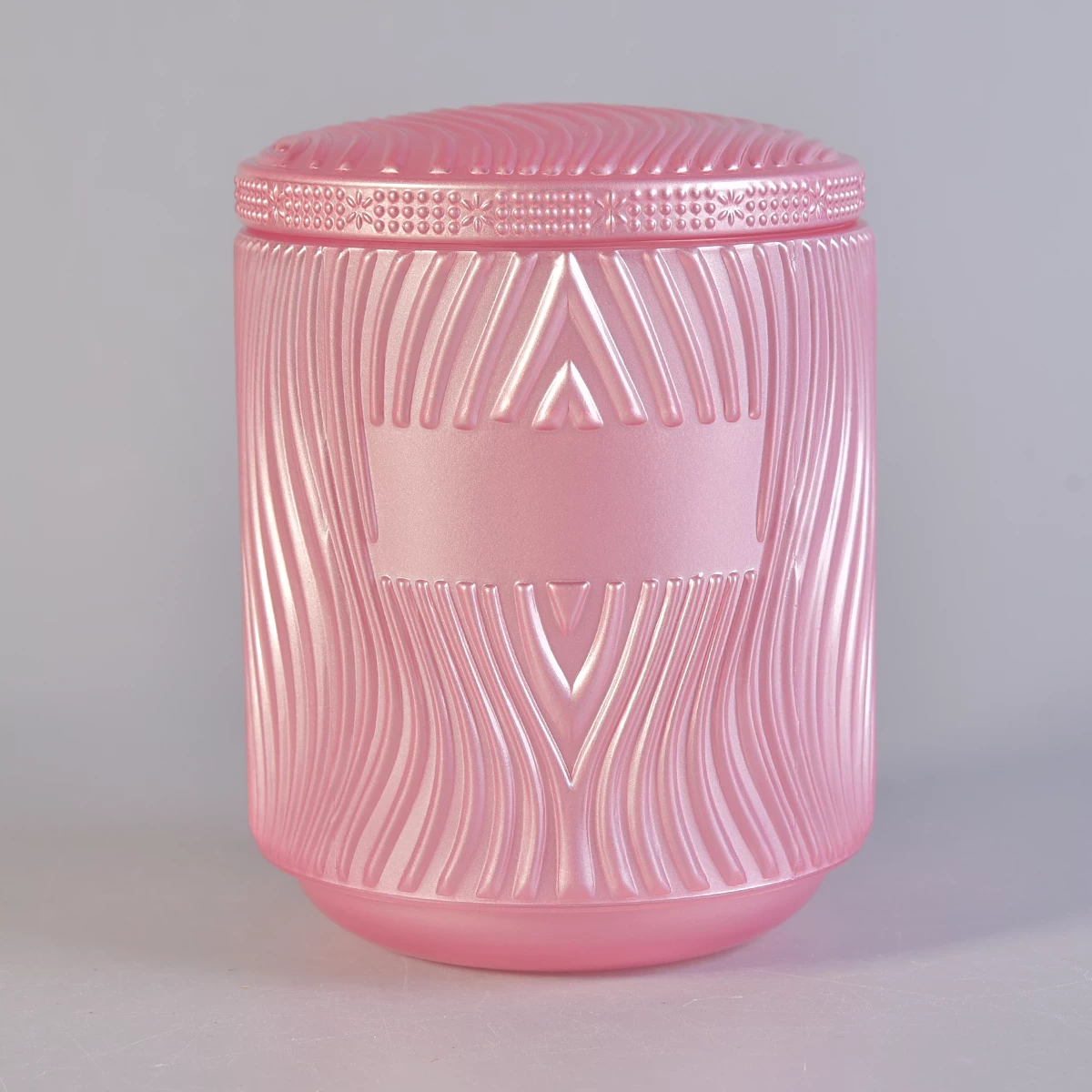 Colored glass candle container, unique glass candle holder with embossed pattern