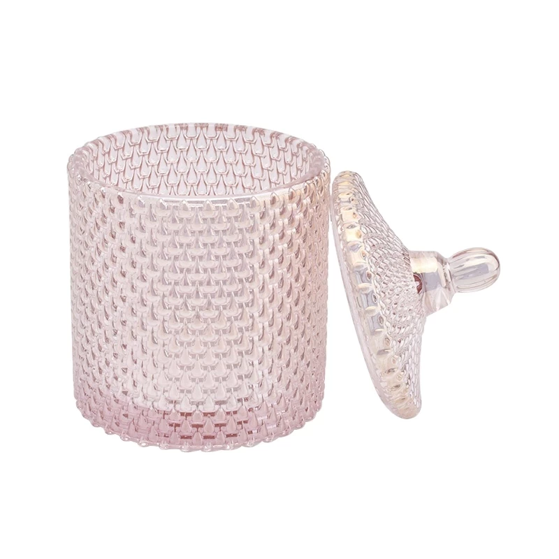 Pink embossed candle holder with lid home decoration wholesale
