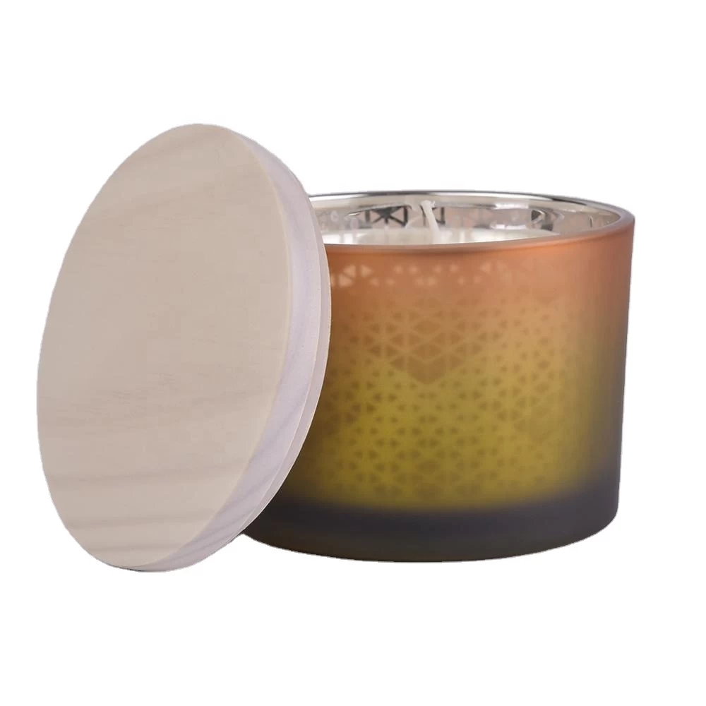 Sunny glassware luxury matte Glass candle holder with wood lid