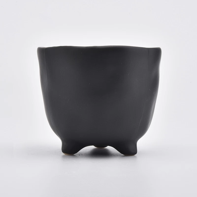 Matte black ceramic jar, ceramic candle vessels 8 oz