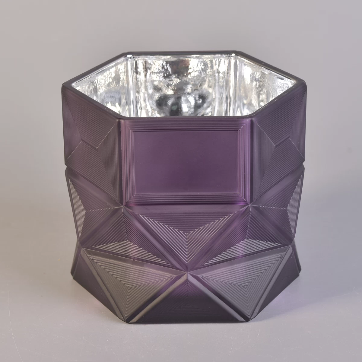 hexagon shaped luxury glass candle holder, electroplated inside glass vessels