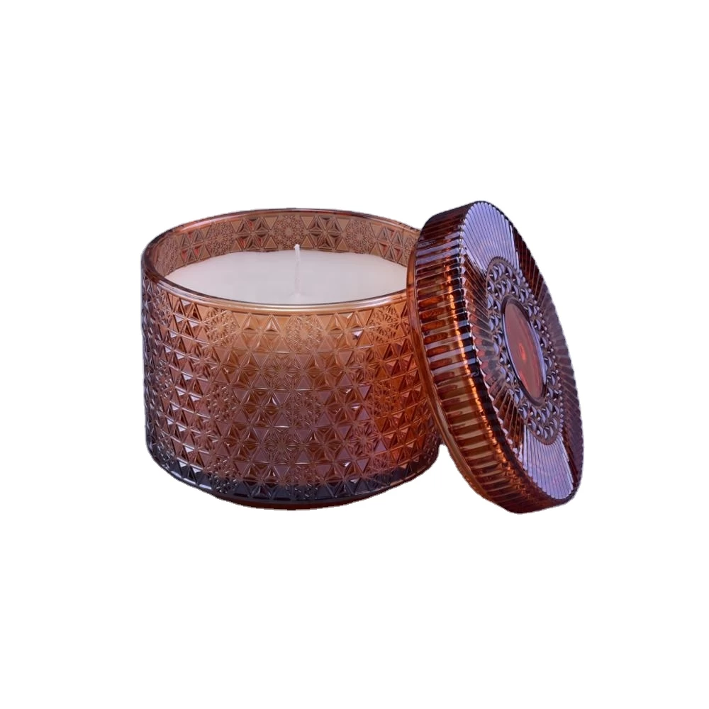 China Sunny new design amber crystal Luxury glass candle jar with lid bulk manufacturer