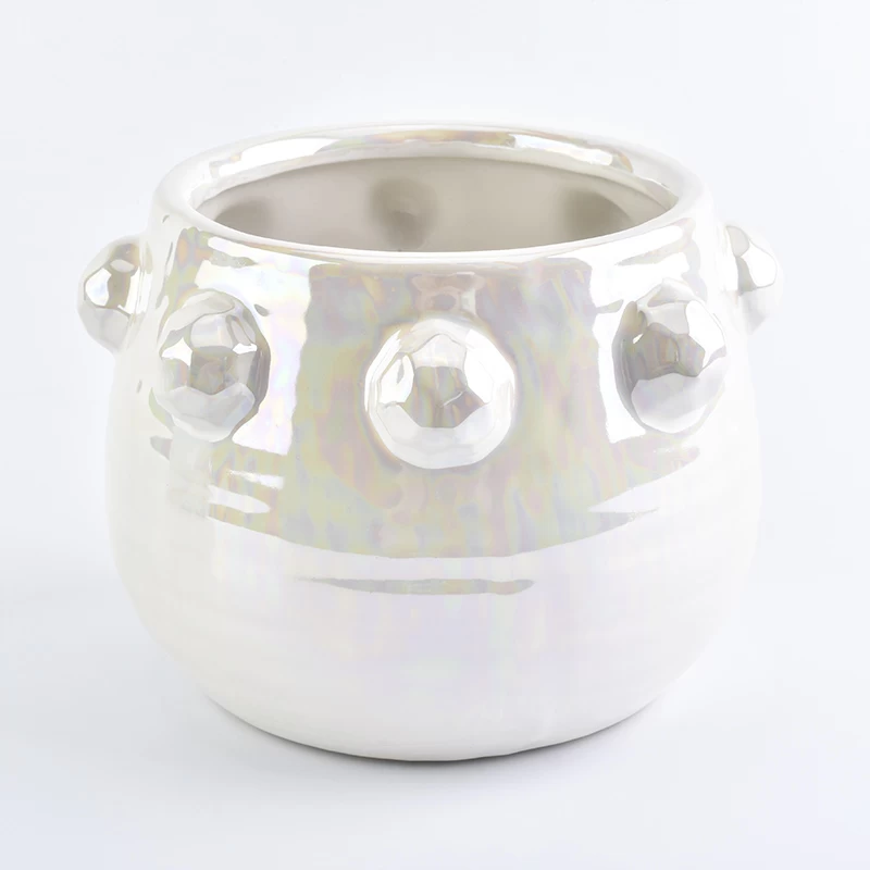9oz iridescent white ceramic candle bowls