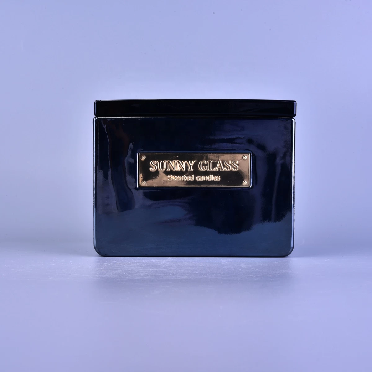 10oz 20oz Sunny luxury empty dark blue scented square glass candle vessels with lids