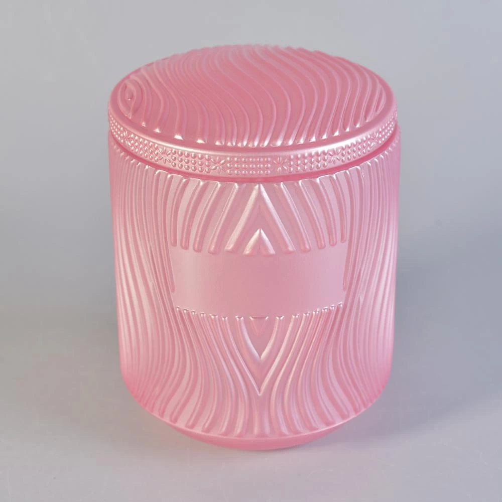 large glass candle jar with glass lid, pink glass jar for candle making