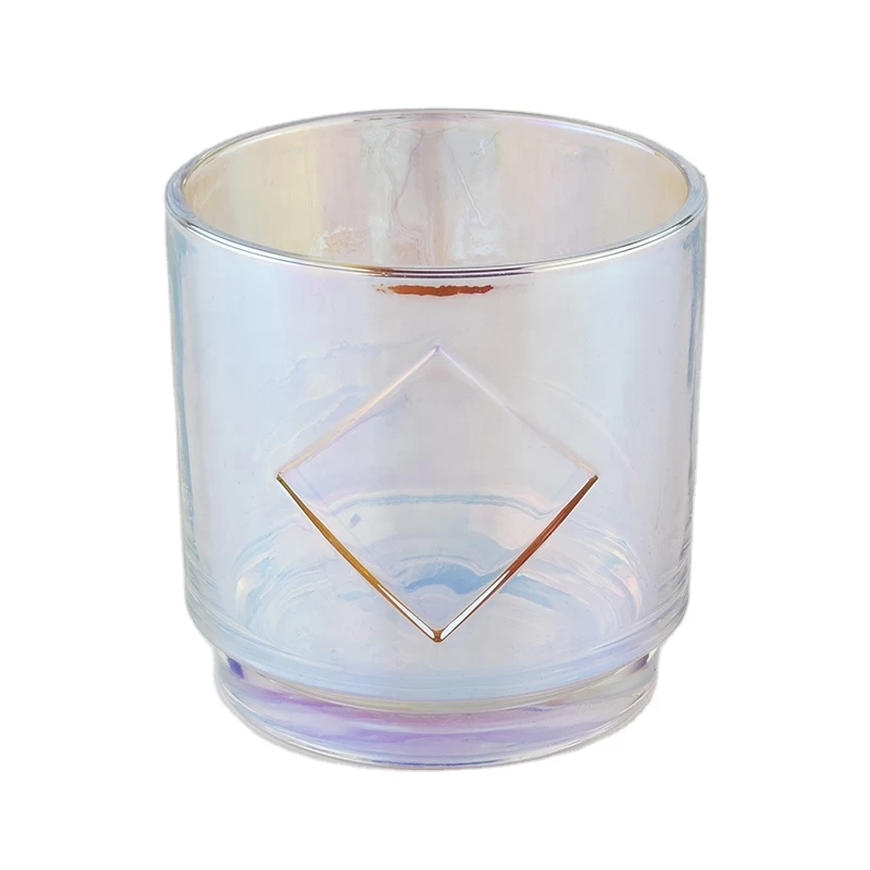holographic iridescent glass candle jars with metal label 7 oz 8 oz 9 oz 10 oz