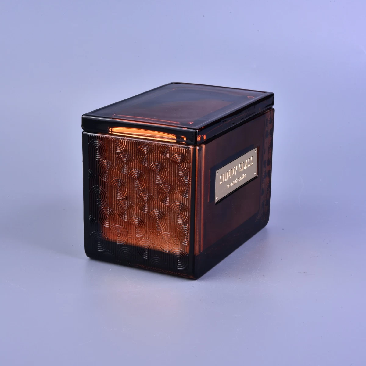 10oz Sunny luxury amber square scented glass candle holders with lids
