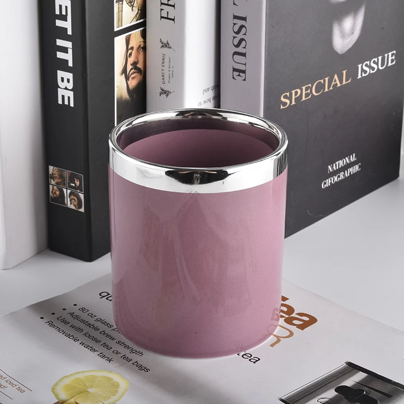 luxury cylinder ceramic candle jar with silver top