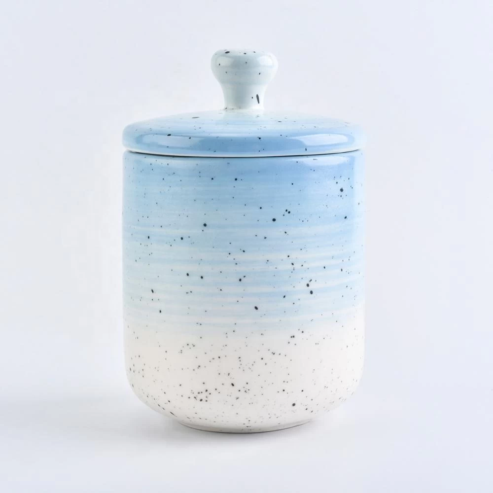 Sunny new design Luxury blue ceramic candle making jar with lid