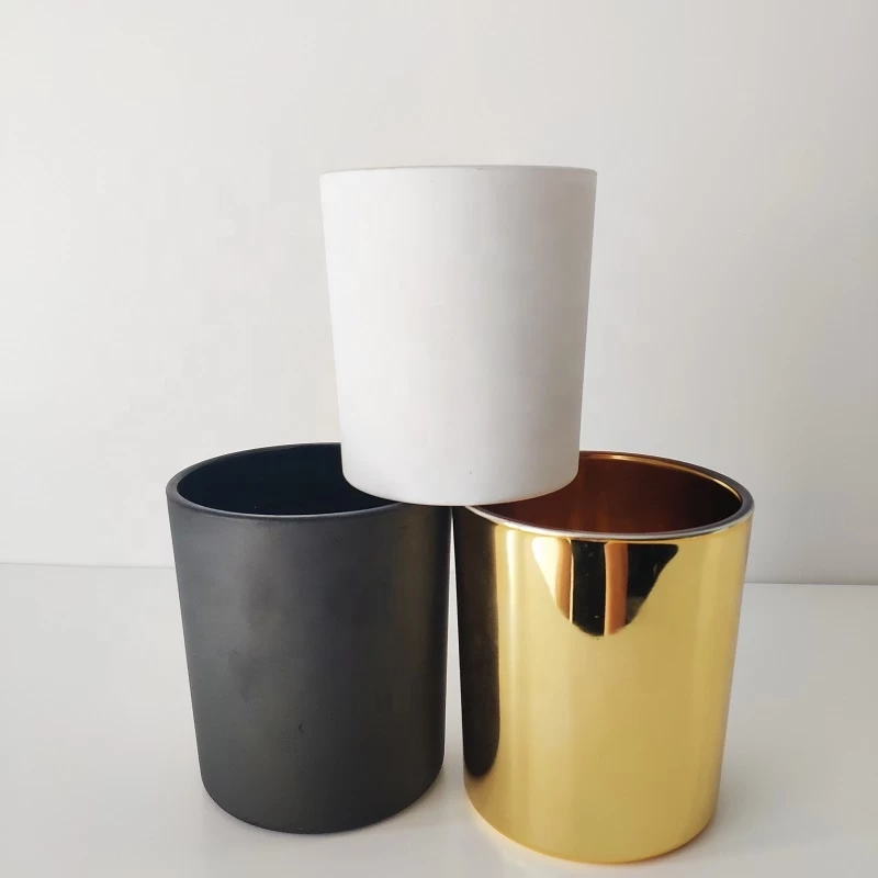 12 oz gold glass candle vessels, matte black glass candle jar