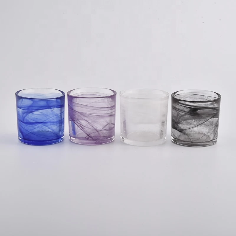 blue colored hand made glass candle holders