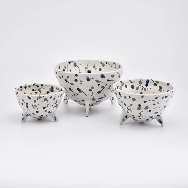 Large Footed Ceramic Vessel Ceramic Candle Holder with Dots Home Decoration