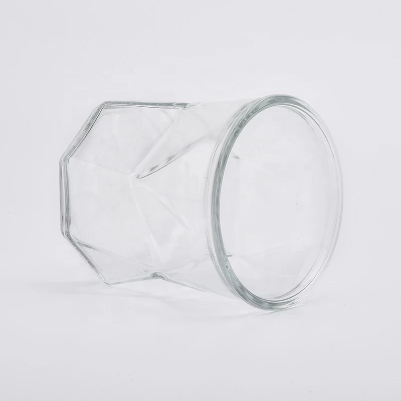empty geometric glass vessel, unique glass candle jar