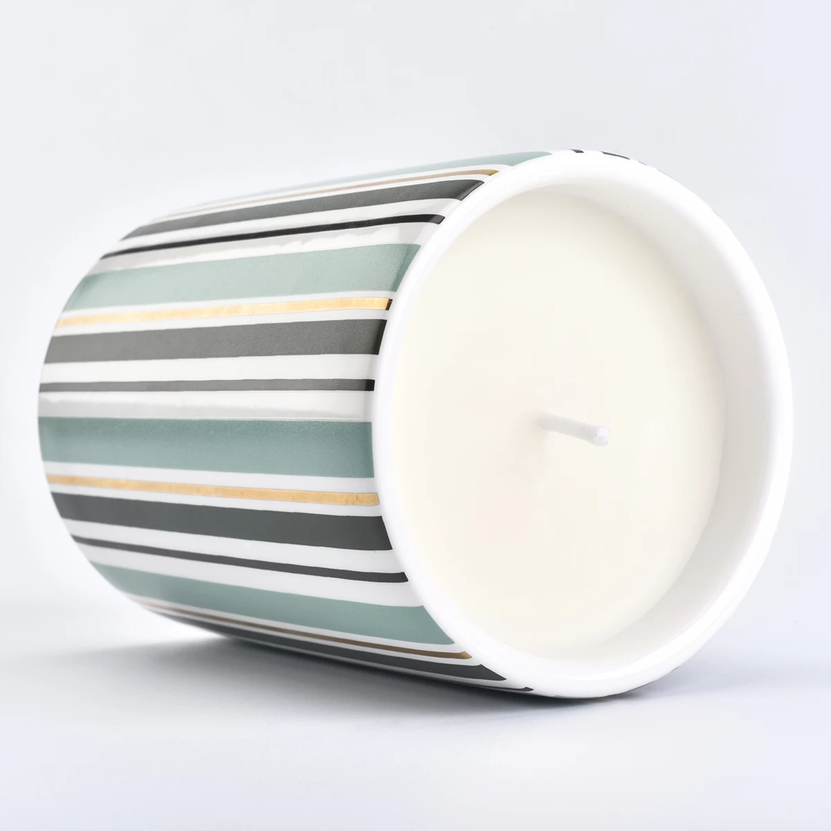 ceramic candle vessel with colored stripes, fancy candle jar 8 oz candle holder