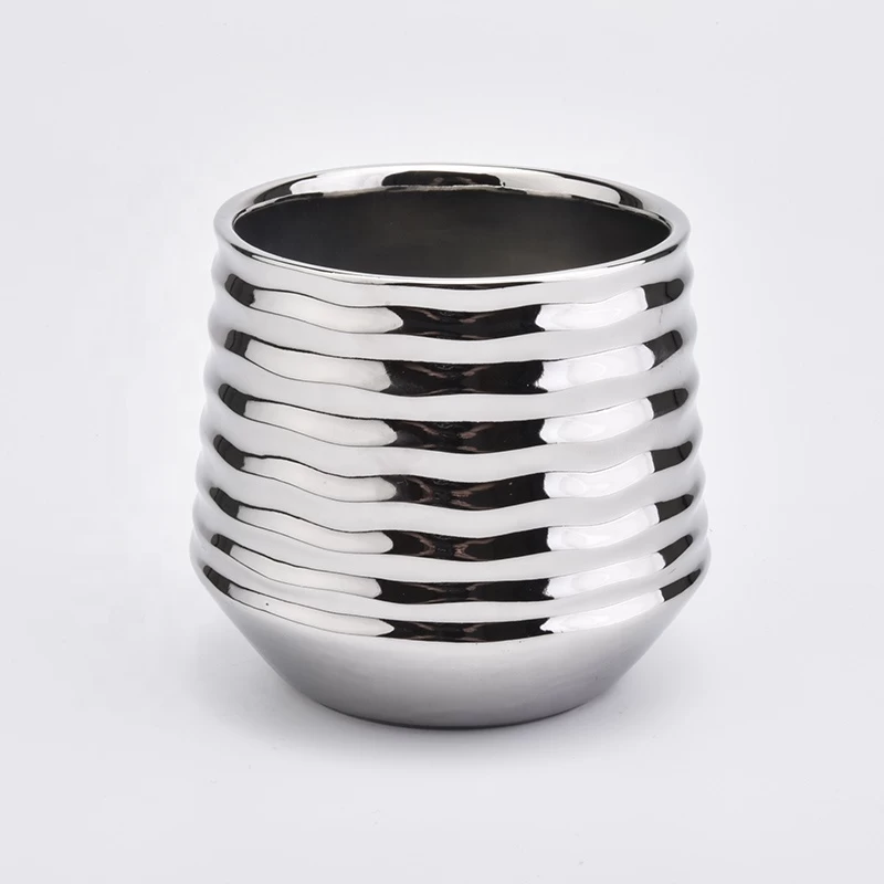 Silver plating round ceramic candle jars stripe candle holder home decor