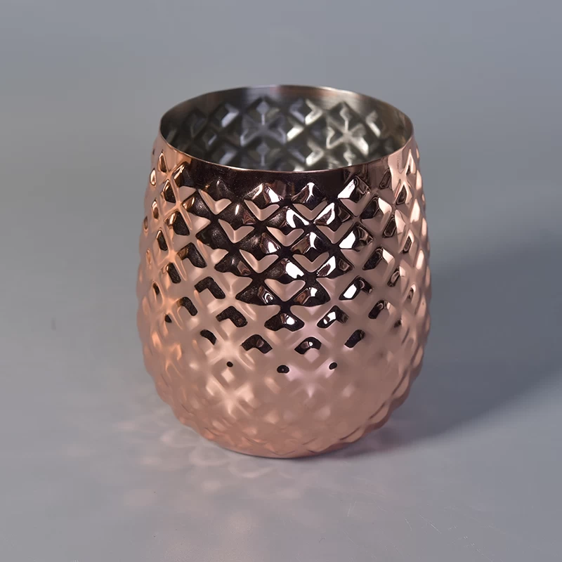 Diamond Pattern Metal Candle Jars Stainless Steel Gold Candle Holders for Soy Wax Home Decor