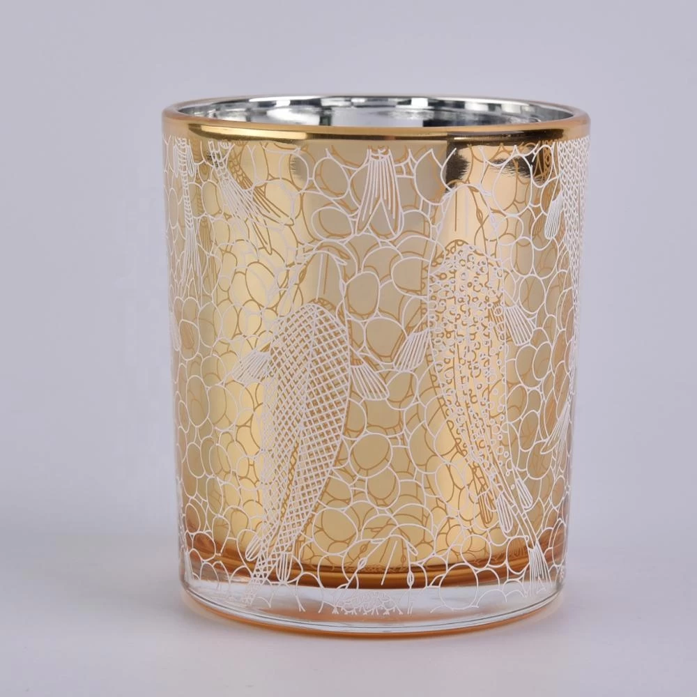 luxury candle jar, gold shiny candle holder with unique 3D printing
