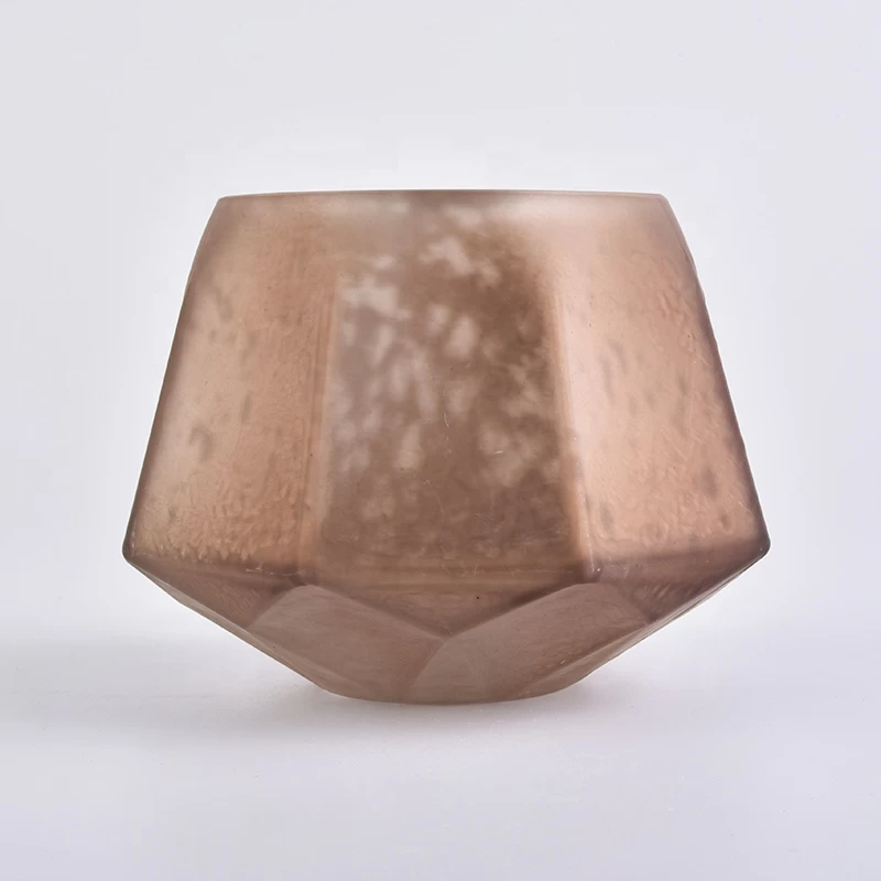 Home decoration vintage geo frosted glass candle holders 10oz 20oz
