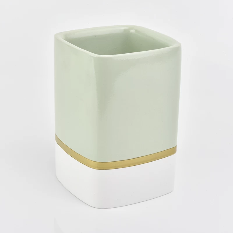 green and white concrete candle vessel, square concrete candle holder