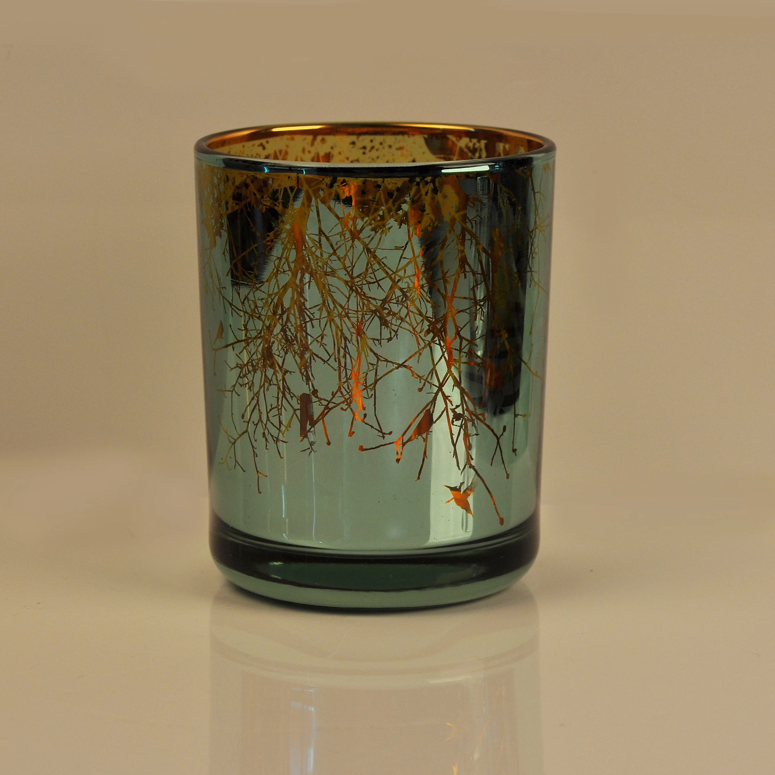 Eco friendly cylinder custom electroplated glass candle jars 8oz 10oz