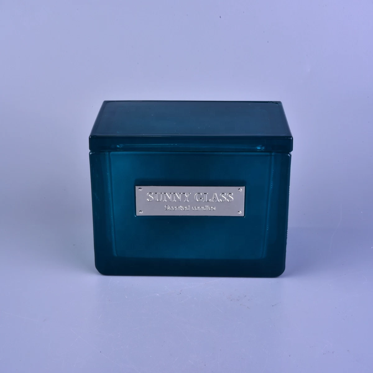 10oz 12oz 20oz Sunny luxury blue square glass candle vessel with lids
