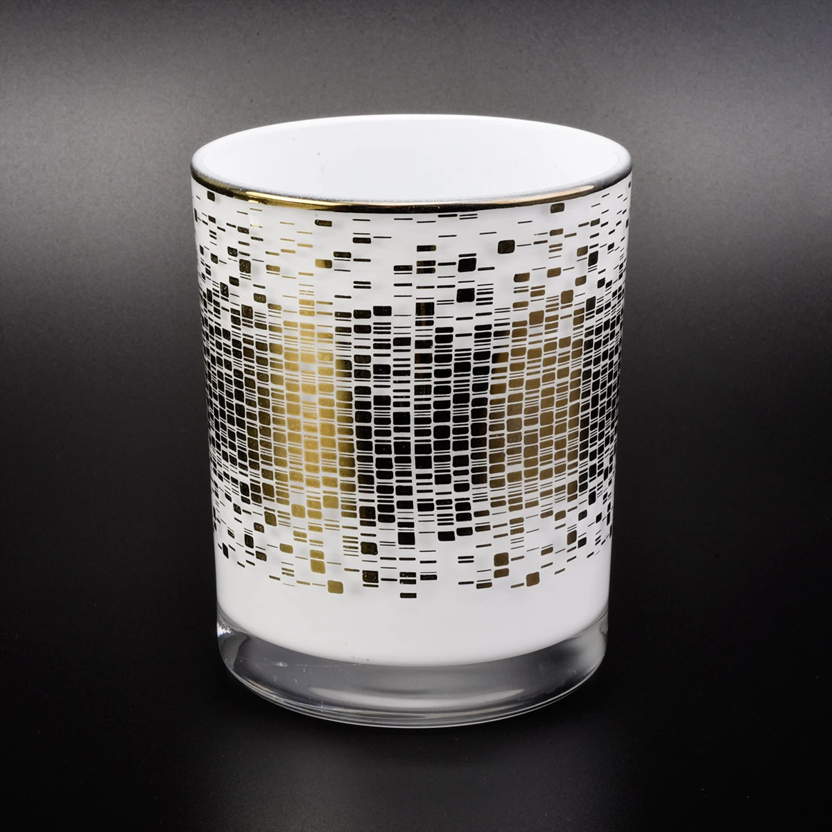 unique glass candle  container,  gold printed glass candle jar for home decor