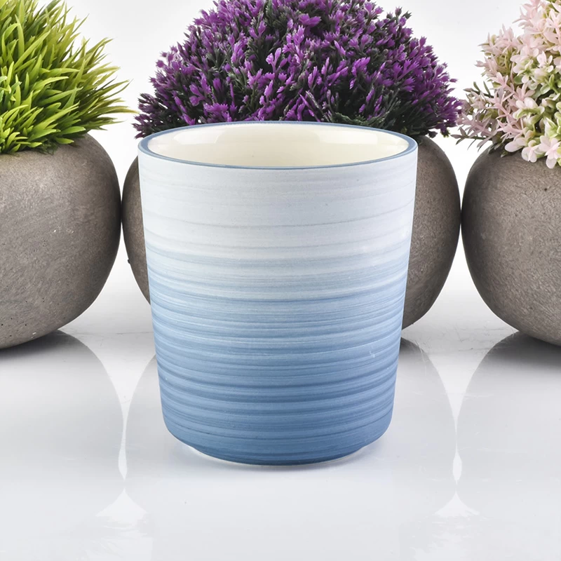 Luxury Gradient Blue Candle Jar Ceramic Candle Holder for Home Decor 