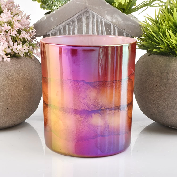 Multi-color electroplated glass candle container for home decor 