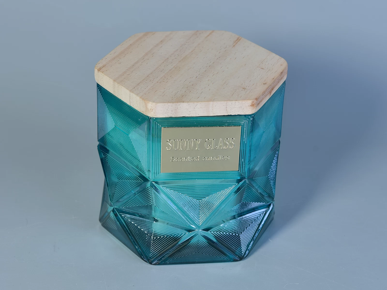 hexagon glass candle jar with wood lid, luxury glass candle holder