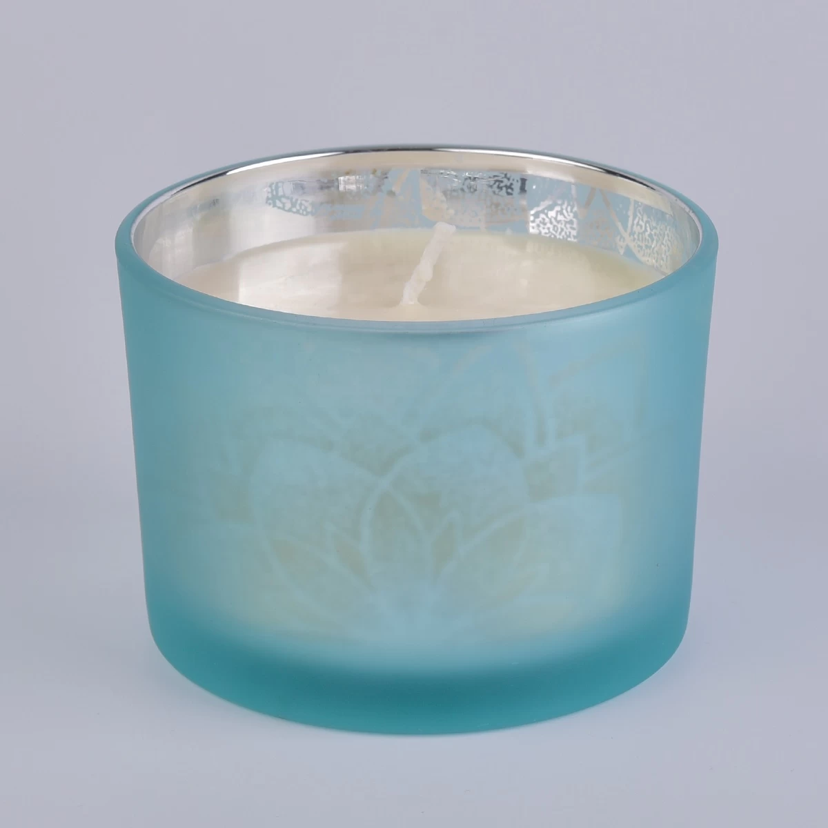 Suppliers unique matte blue empty glass candle holders jars with wood lid cover 10 oz 8 oz