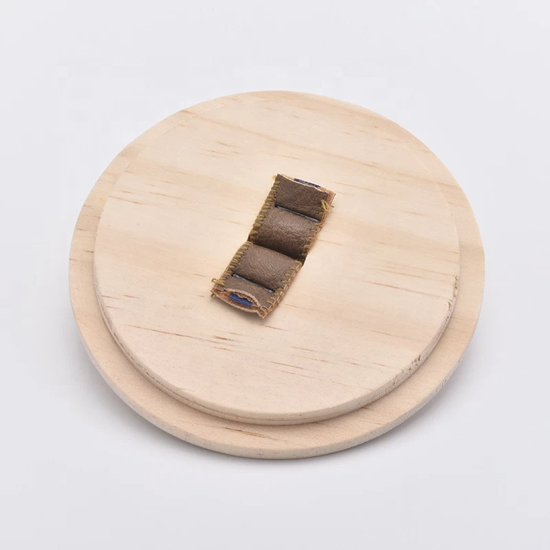 Wood Lid for Candle Jars with Leather Lifter Wholesales