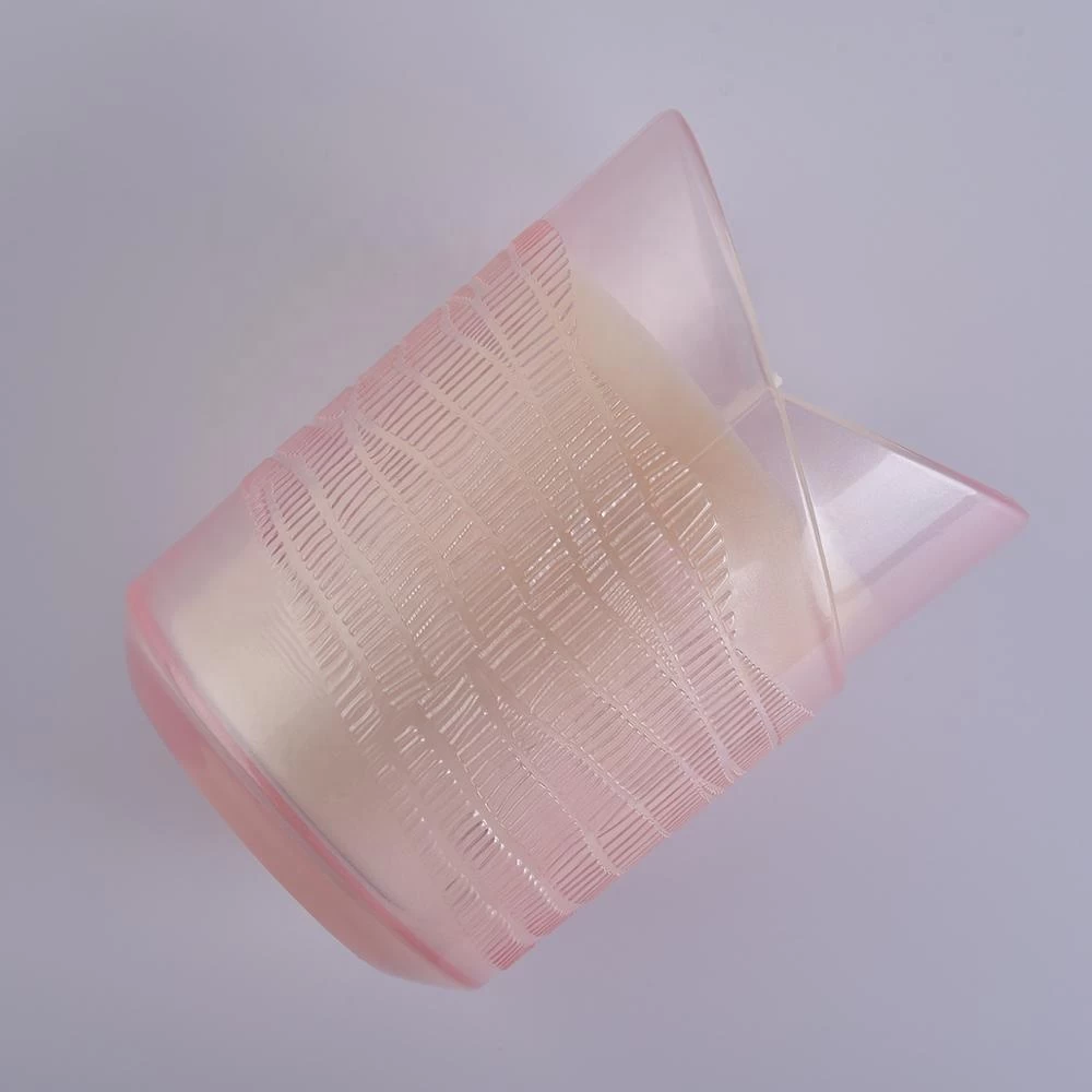 Sunny design pink glass candle holder 14 oz candle jar with lid