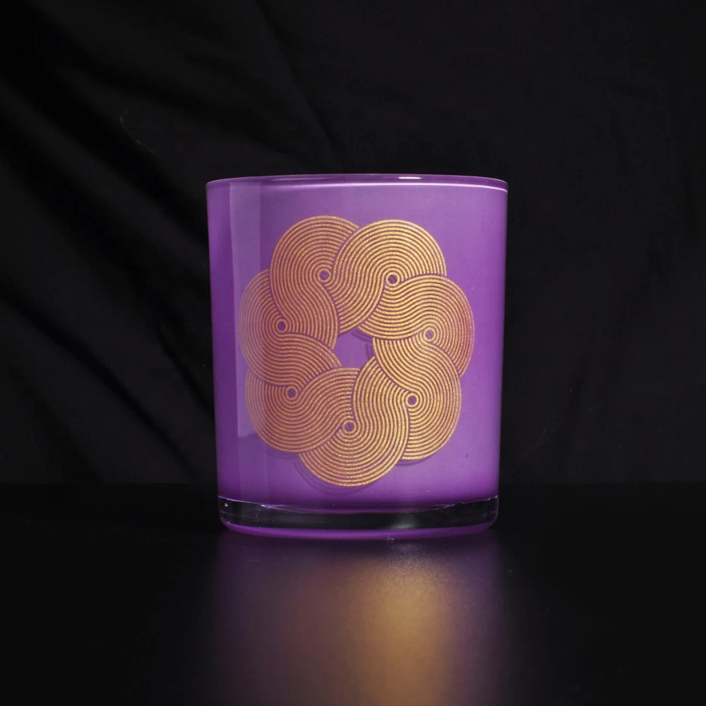 purple glass candle jars with custom decal gold printing