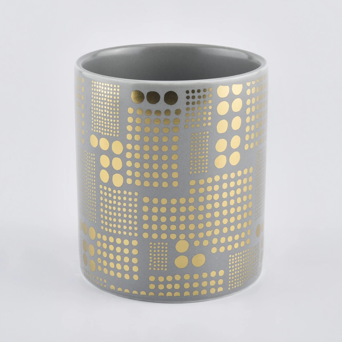 Gray ceramic candle vessels with shiny gold pattern, unique ceramic container for candle making