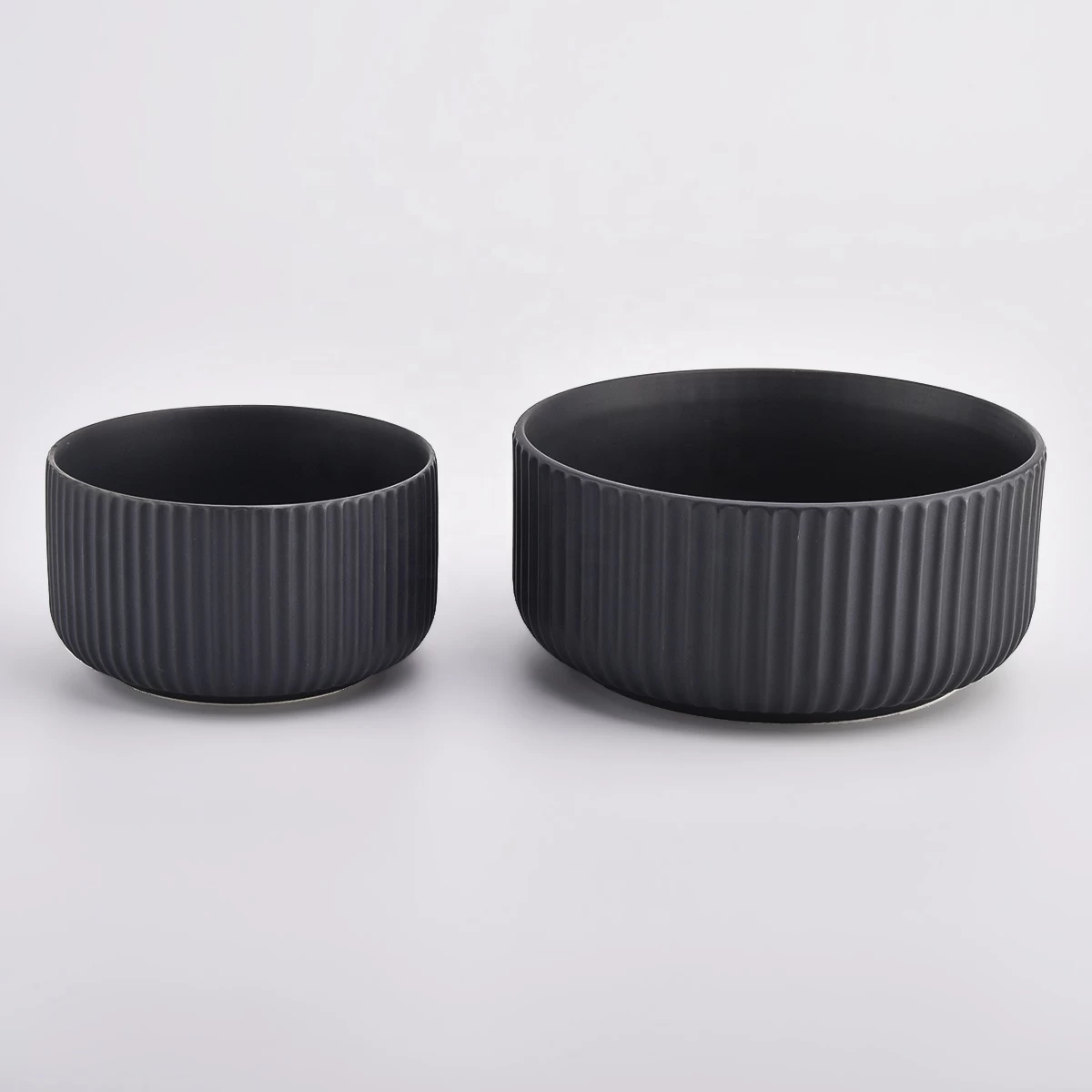 11oz matte black ceramic candle containers with stripe designs